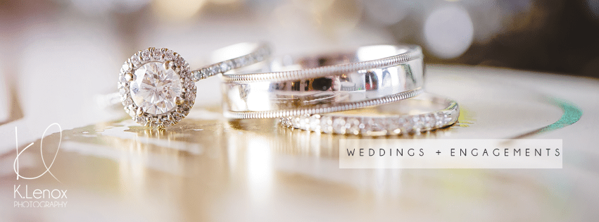 Header image for K. Lenox Photography showing a platinum wedding ring set with a diamond engagement ring.  Purchased pre-owned