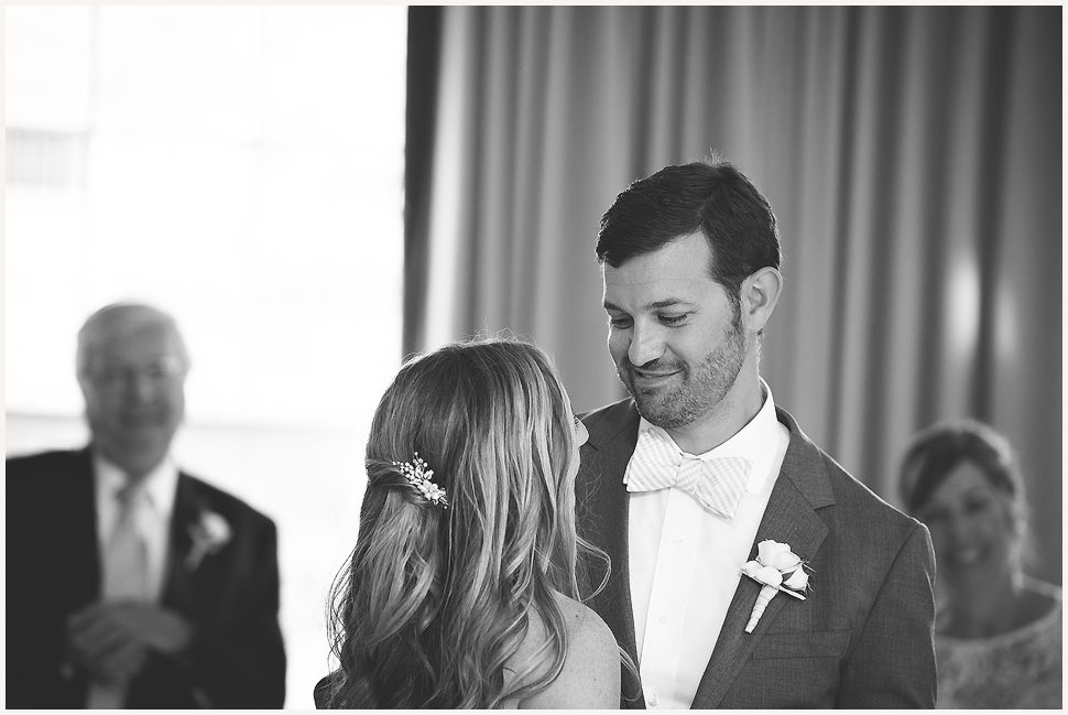 Black and White photo of a groom smiling at his bride during their first dance at the Equinox Luxury Resort. 
