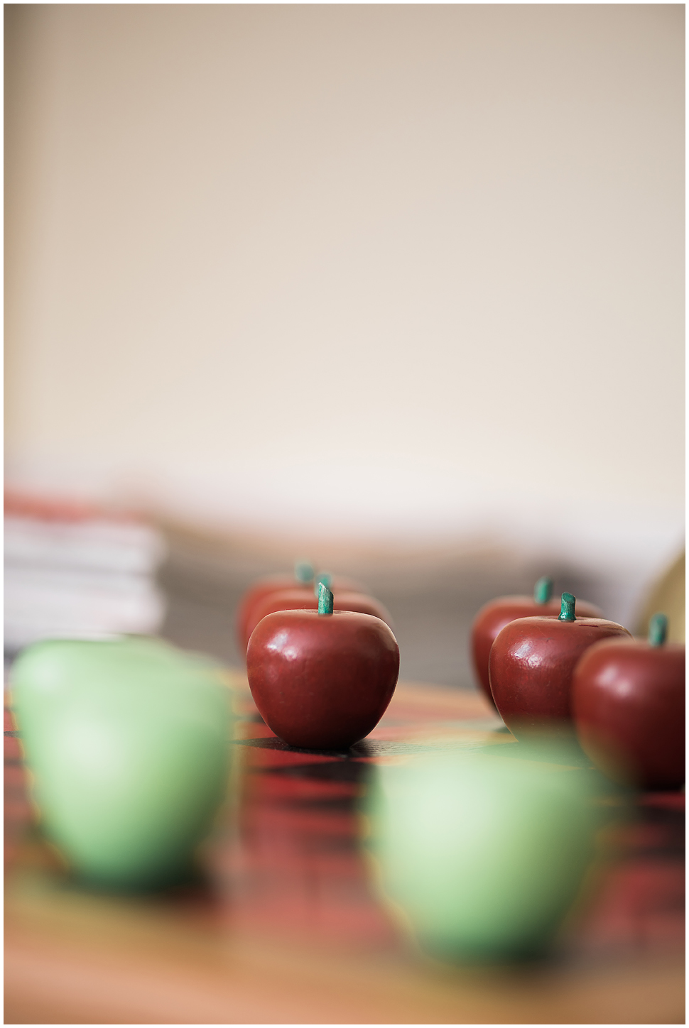 Little wooden apple checkers game found at Alyson's Orchard. 