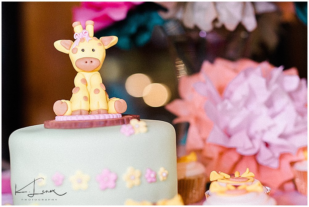 Custom Designed Bridal Shower Cake featuring an edible giraffe 