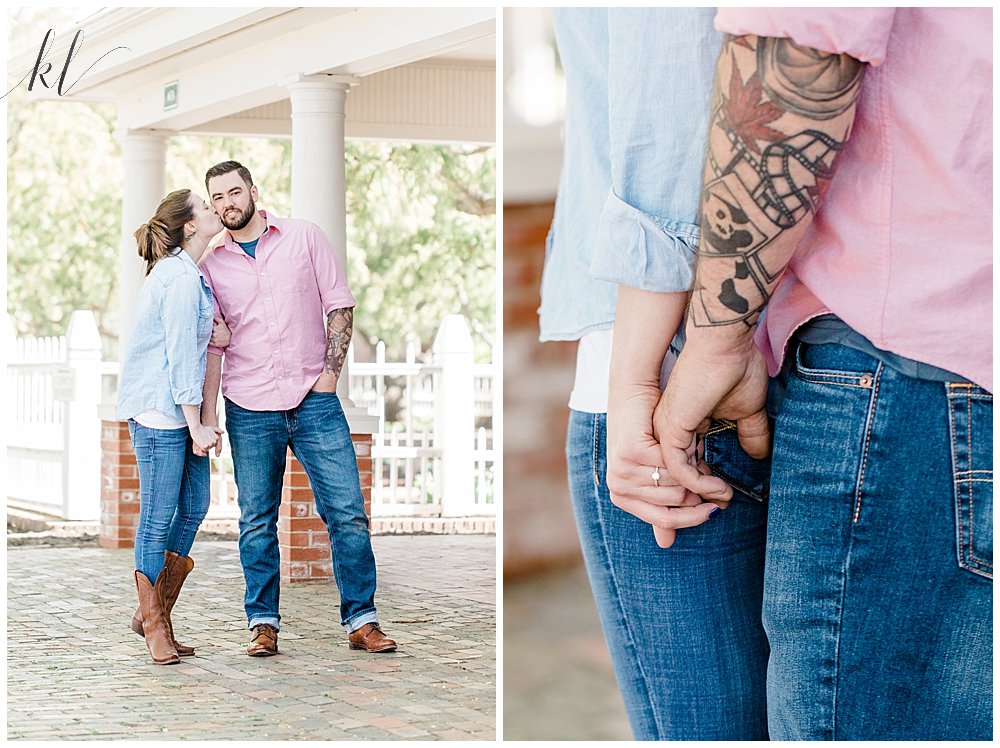 Unposed and Natural Engagement Photo of woman kissing man on cheek