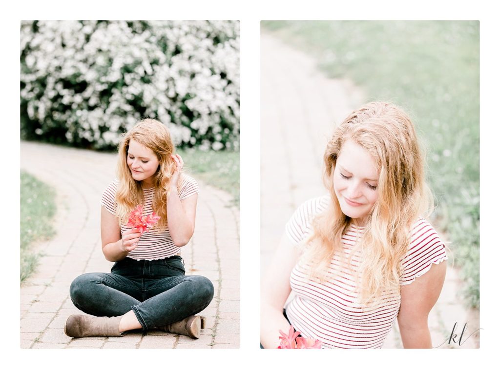 Senior portraits of a blonde girl that are bright and airy.  Taken in Keene by K. Lenox Photography