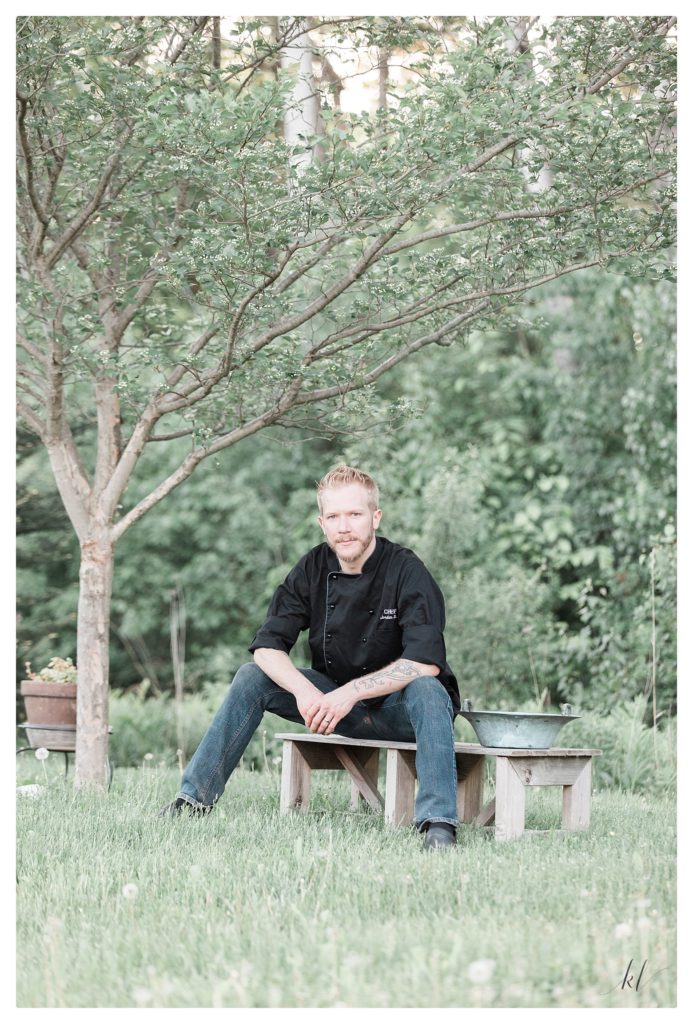 Bio Image of Chef Jordan Scott taken at Borealis Farm 