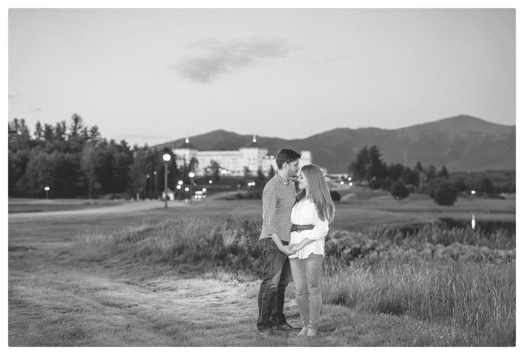 Black and white photo of a couple during their Mount Washington Engagement Session