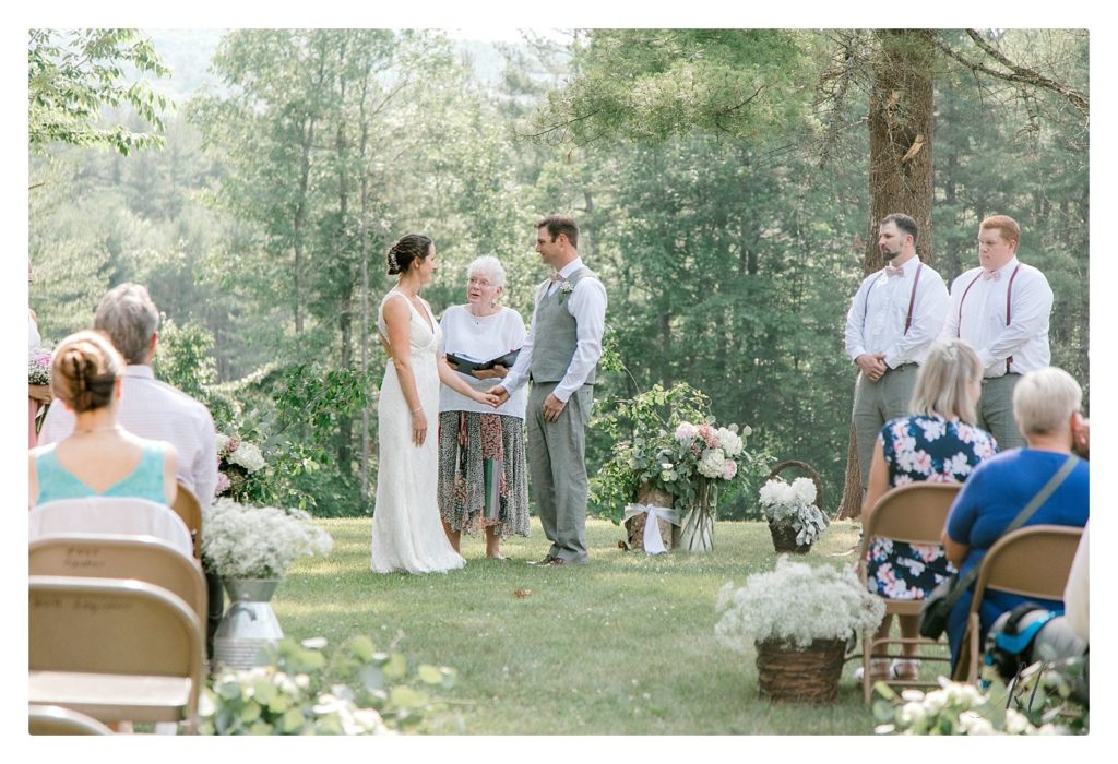 Casually Elegant backyard wedding ceremony in NH. 