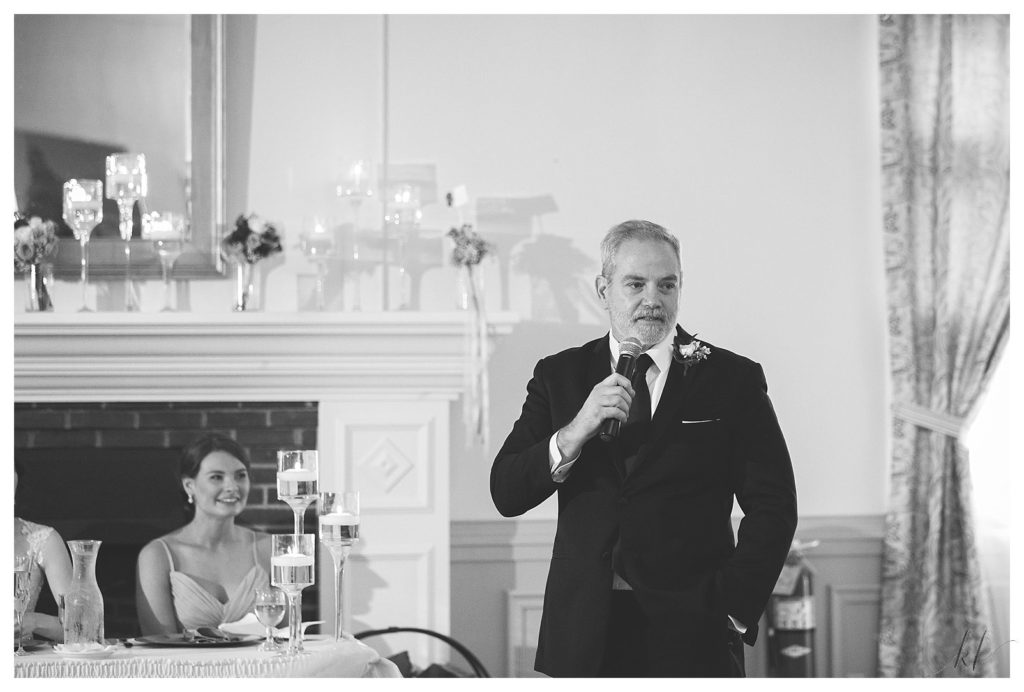 Father of the Bride gives his speech at the Keene Country Club for his daughters wedding reception. 