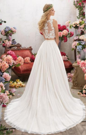 lace crop top boho inspired two piece wedding dress. 