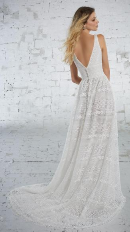 Boho inspired guipure lace Morilee wedding dress. Boho Wedding Dresses