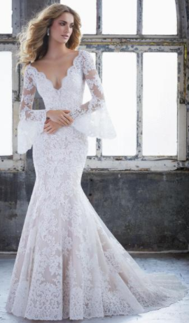 Bell Sleeve Bridal gown inspired by Boho wedding theme