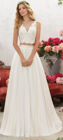 Boho inspired, Lace crop top wedding dress. 