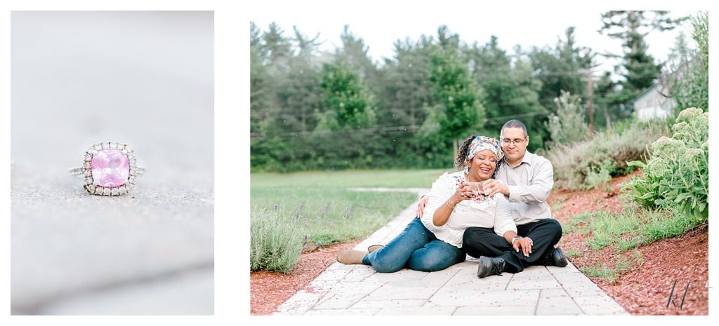 Man and Woman Cheers with wine during their Alpine Grove Engagement Session | Hollis NH - 