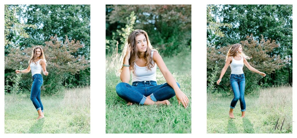 Fun, Candid and silly senior portraits taken by K. Lenox Photography using Off Camera Flash in a field. 