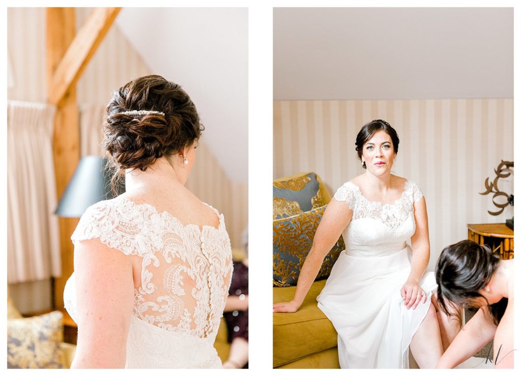 Bride gets ready in a room at the Bedford Village Inn. 