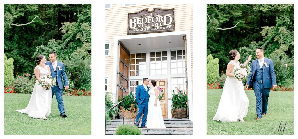 Candid and Natural bride and groom portraits at the Bedford Village Inn. 