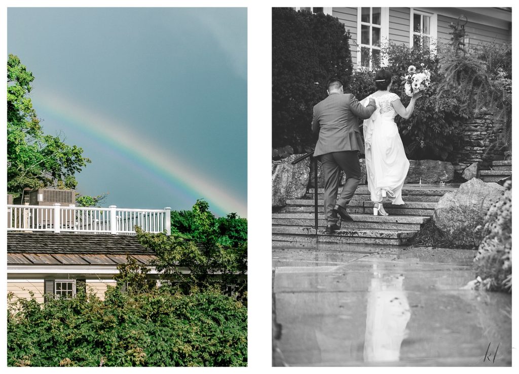 Rainy day wedding at the Bedford Village Inn- Rainbow. 