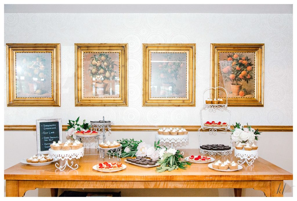 Dessert Table with mini Pies from "pretty little pie co" at the bedford Village Inn. 
