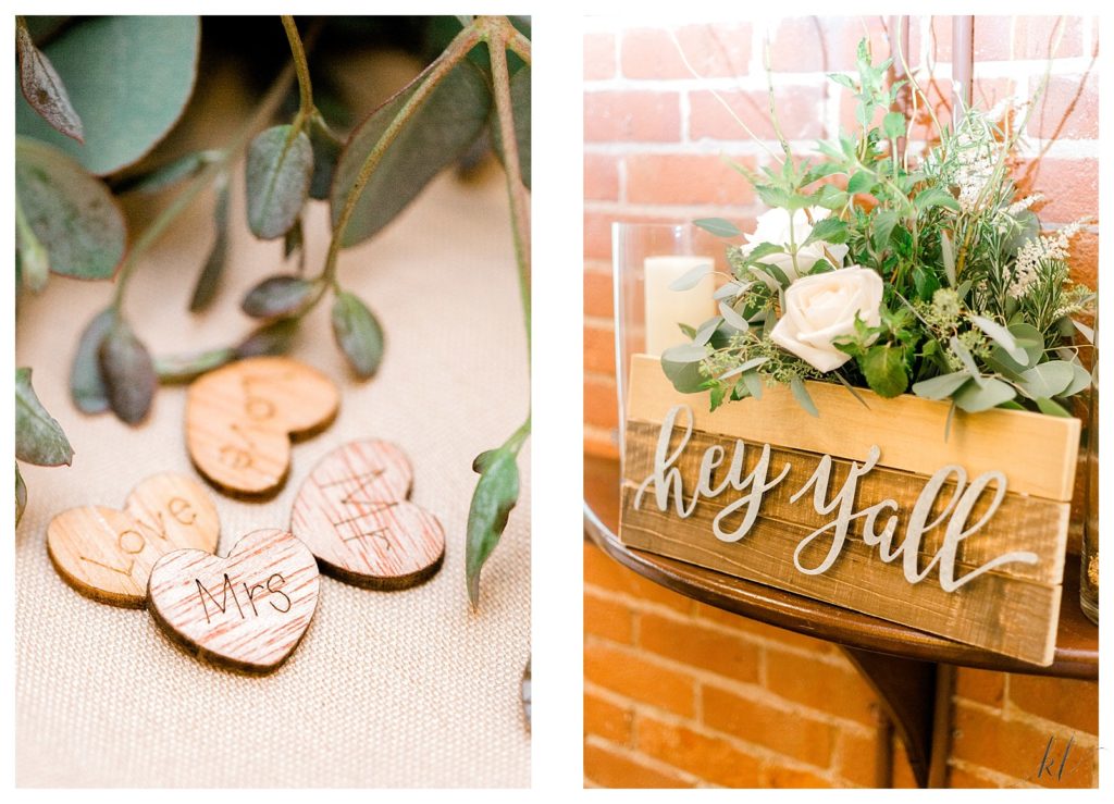Rustic/Modern wedding decor wooden sign and mini wooden carved hearts. 