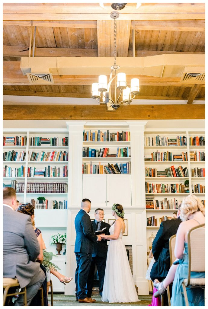 Wedding Ceremony in the Woven Label Room at the Claremont Common Man. 
