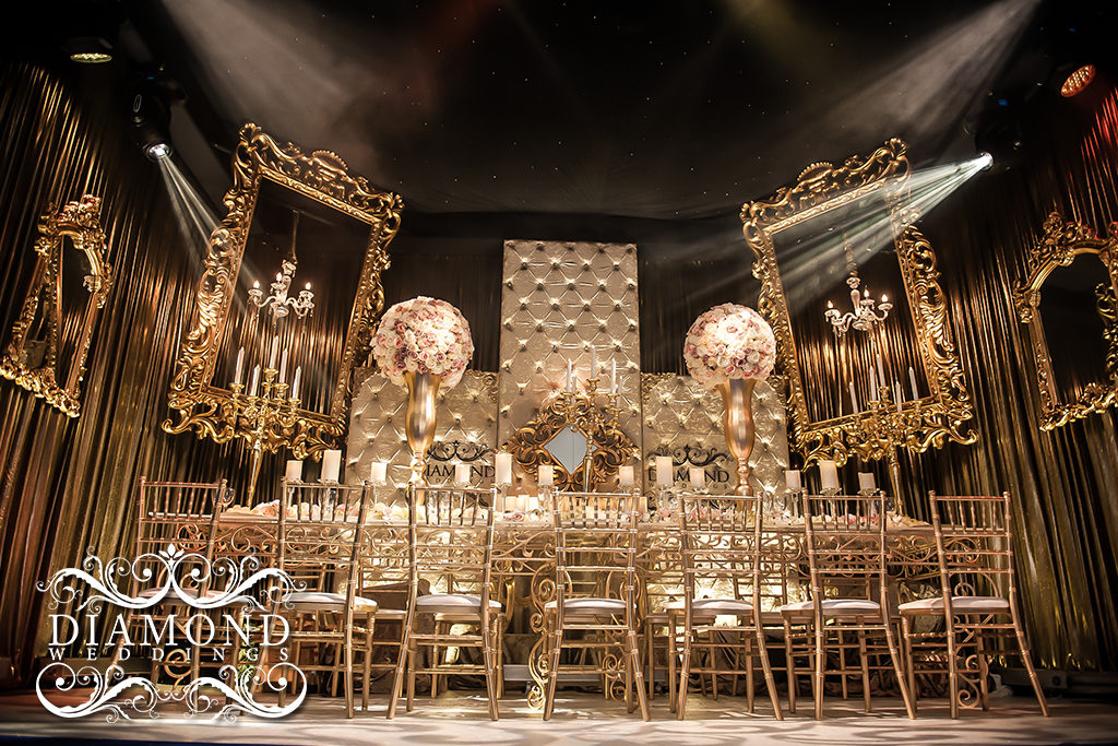 Gold Themed Wedding with a golden backdrop
