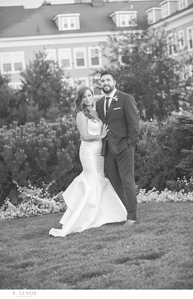 Formal Black and White photo of a bride and groom taken at the Mountain View Grand. 