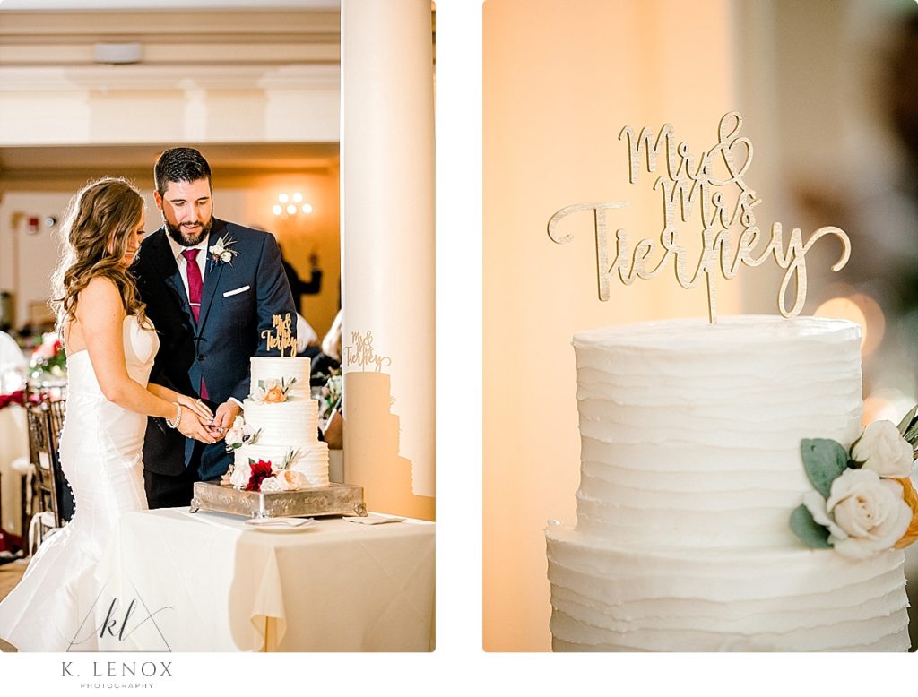 Bride and Groom cut their wedding cake at the Mountain View Grand. 