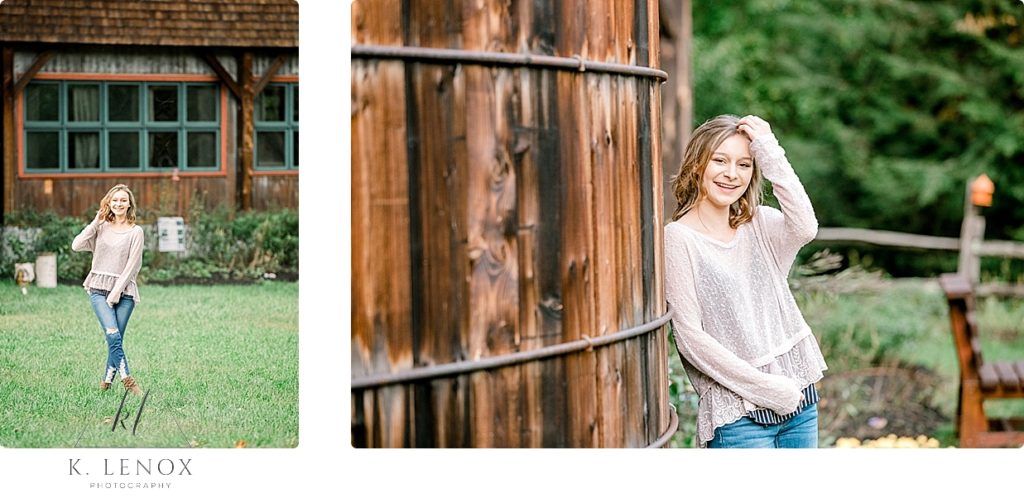Light and Airy senior photos of a girl next to the silo at Stonewall Farm in Keene Nh. 