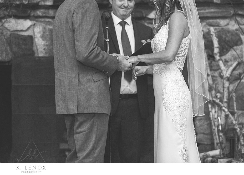 Black and white photo of a Rustic Wedding at Camp Takodah- in the lodge near the lake. 
