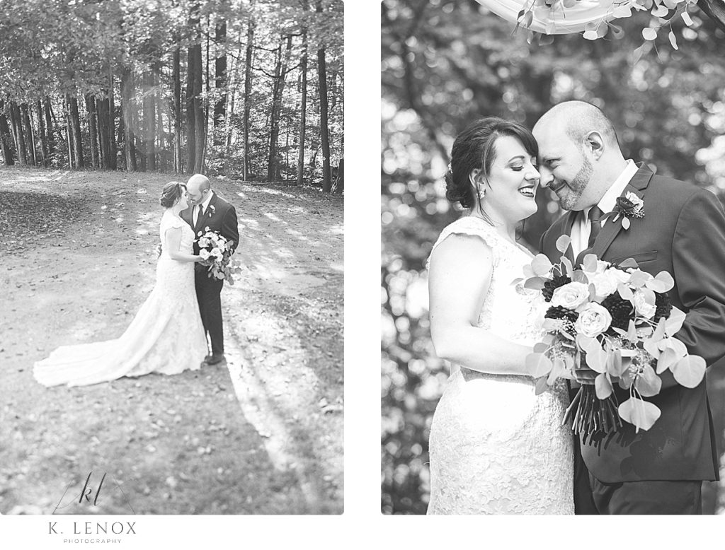 Black and White portraits of a bride and groom at Stonewall Farm. 