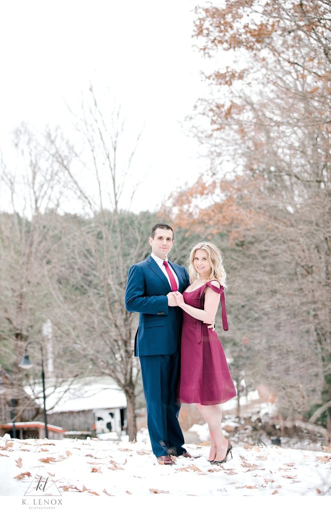 Suit: Ted Baker Dress: Christian Siriano Shoes: Christian Louboutin Engaged couple photo shoot at stonewall farm. 