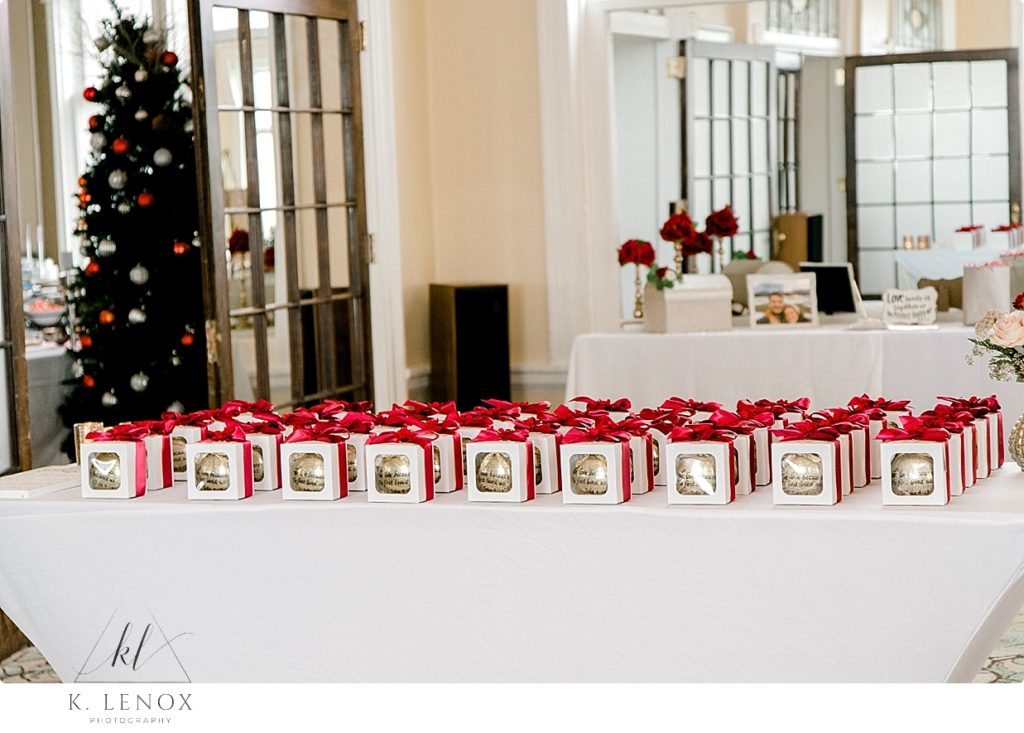 TAble assignments for a Christmas Wedding Reception in the Sun Dining Room at the Omni Mount Washington Resort. 