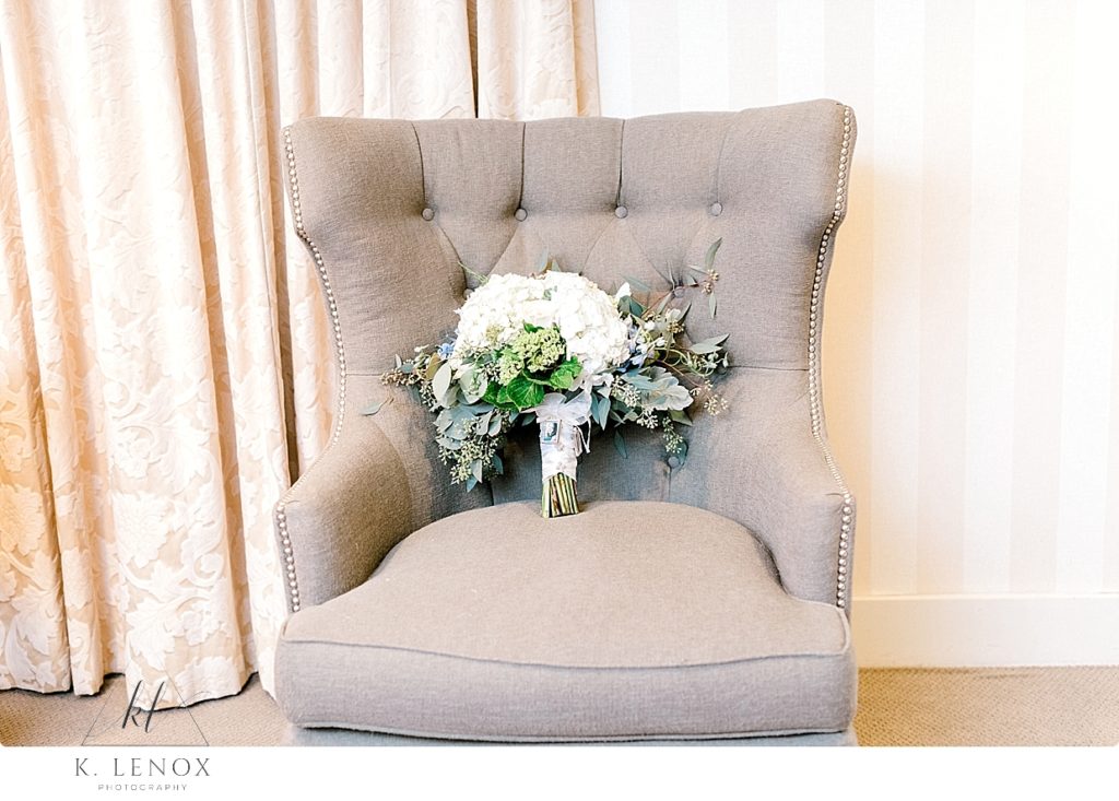 Bridal Bouquet in a chair. 