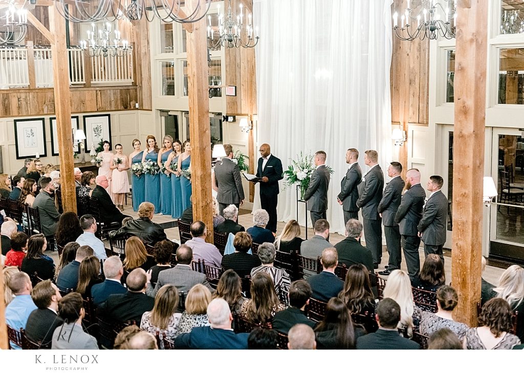 Indoor Wedding Ceremony at the Barn at Gibbet Hill. 