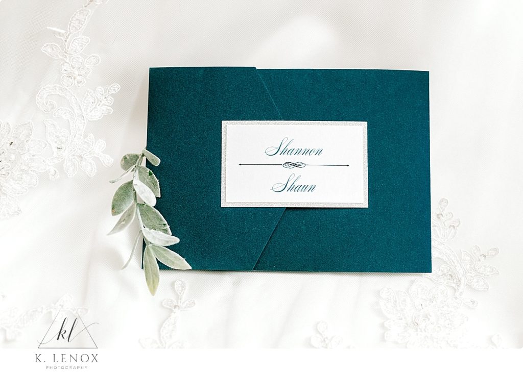 Simple and Elegant Blue wedding invitation for a winter wedding at the Barn at Gibbet Hill. 
