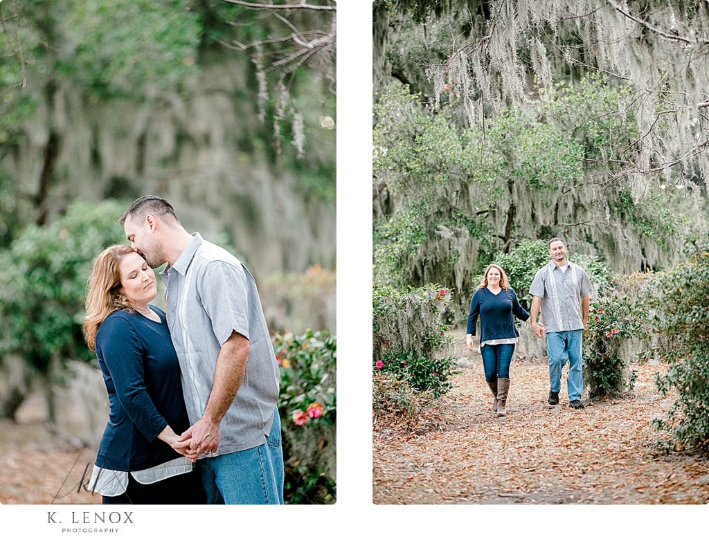 Beaufort SC Engagement Session at Kate Gleason Park in January- Man and Woman walking while holding hands. 