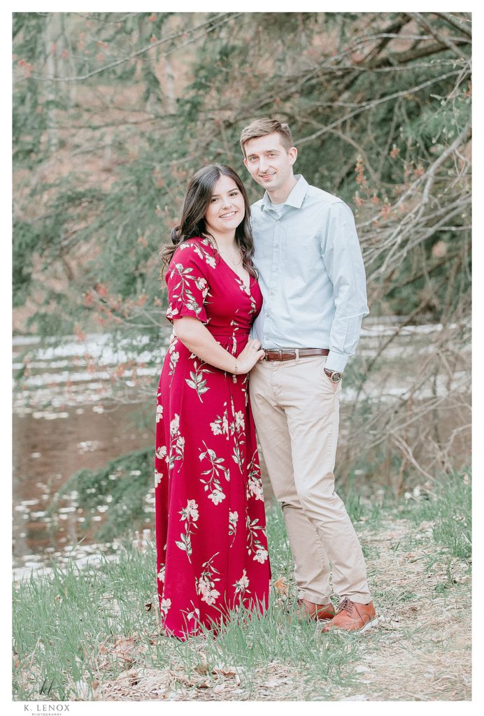 Formal portrait taken of a man and woman during their engagement session in Peterborough NH