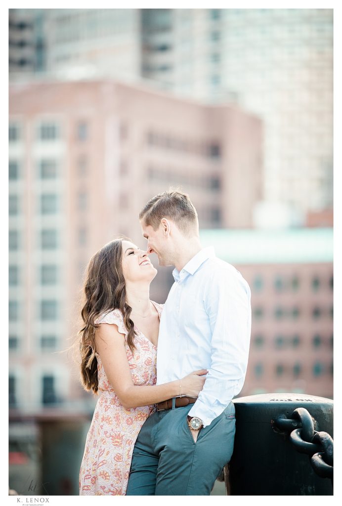 Candid, Light and Airy Engagement Photo taken in Boston at the Seaport by K. Lenox photography