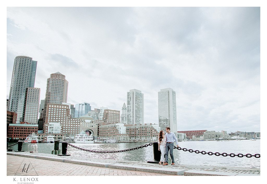 Wide Angle shot of an engagement session at the Seaport in Boston MA with K. Lenox Photography