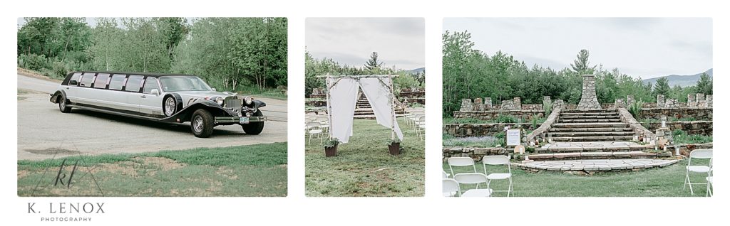 Enchanted Forest Wedding with a Game of Thrones Twist- Ceremony site with the stone terrace- and a grand limo 