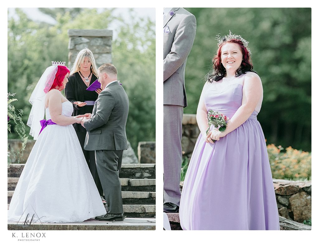 Candid photos taken during a wedding ceremony at the Shattuck Golf Club in NH. 