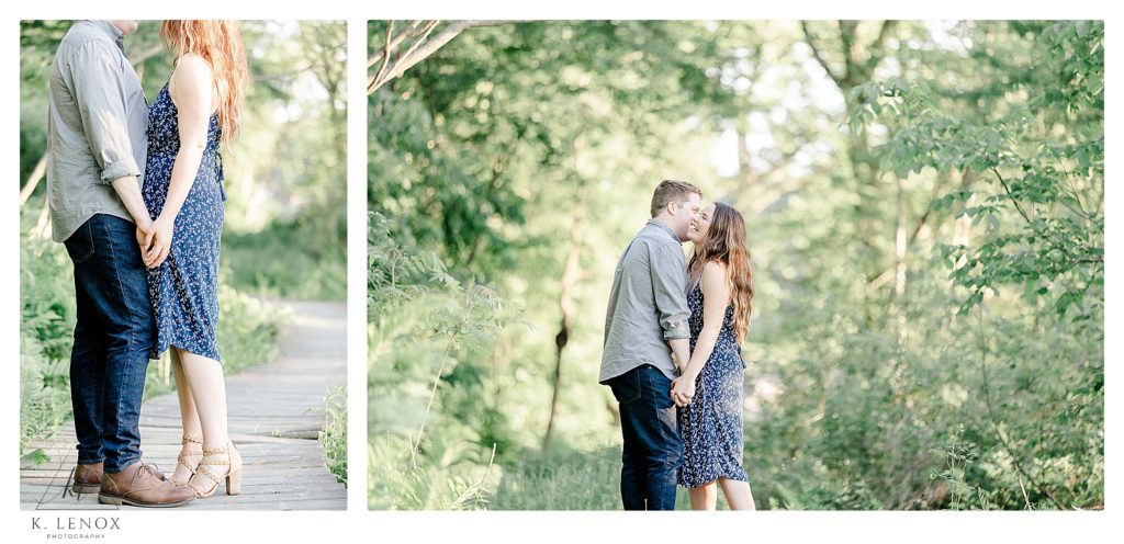 An outdoor engagement session in Brattleboro VT with a Man and a Woman holding hands. 