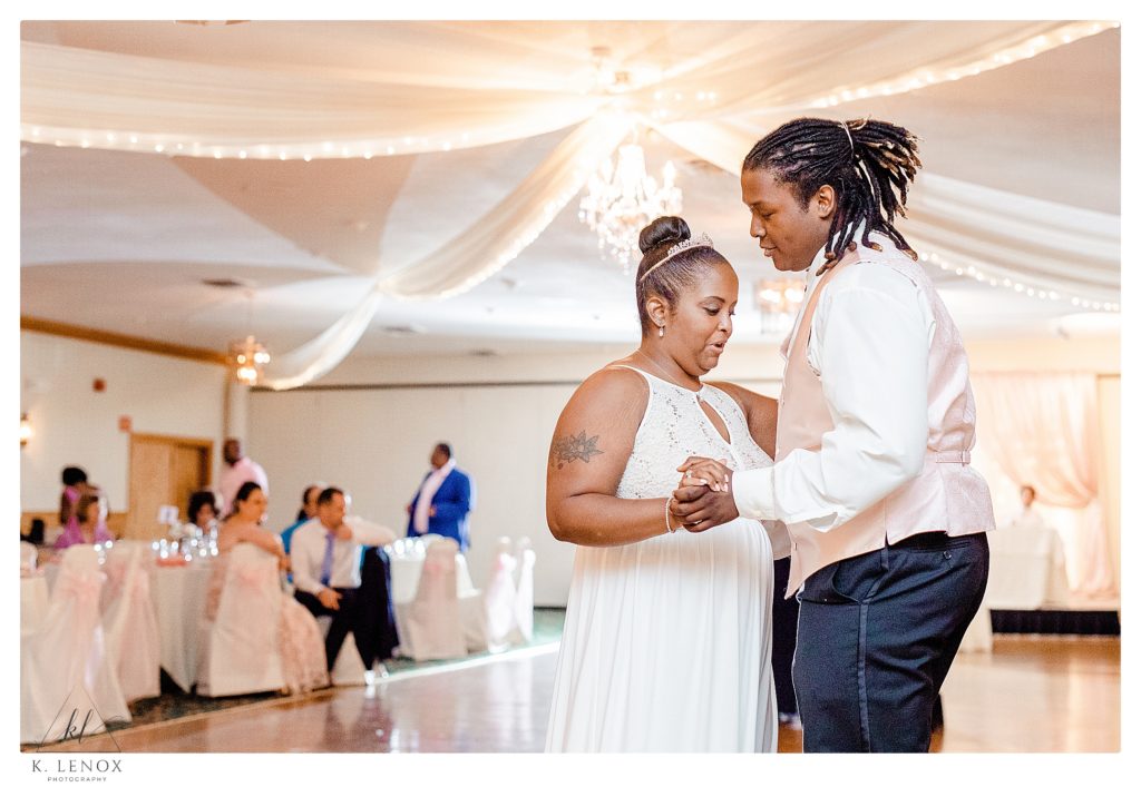 Bride dances with her oldest Son at her classic wedding at the Alpine Grove in Hollis NH. 