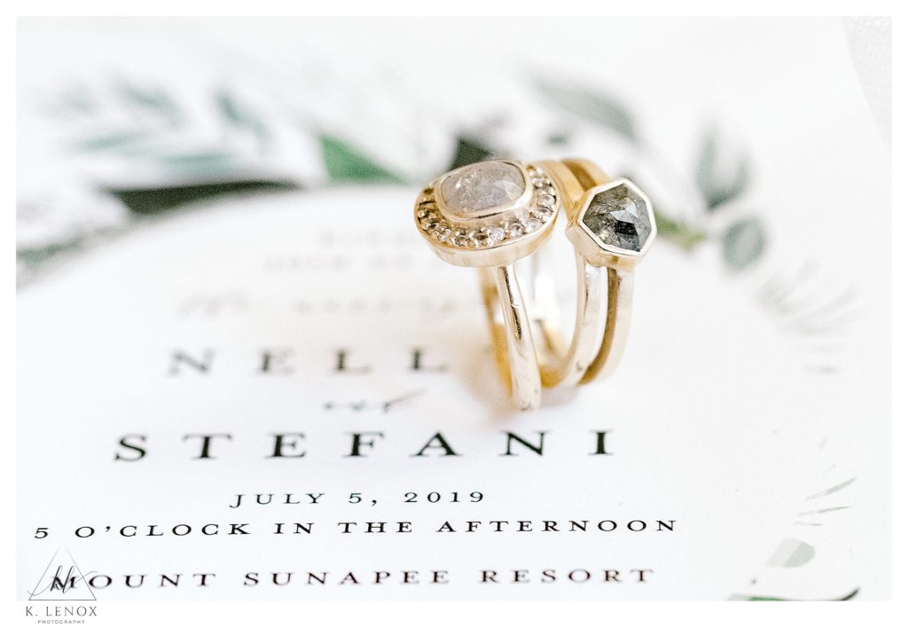 Custom designed gold rings from Doozie Jewelry in Colorado.  Light and Airy photo by K. Lenox Photography