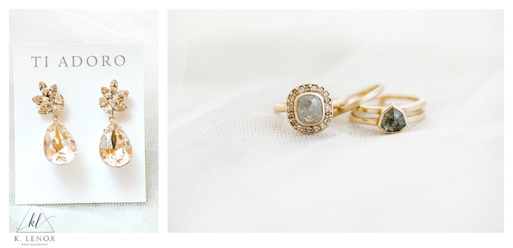 Custom designed gold rings from Doozie Jewelry in Colorado.  Light and Airy photo by K. Lenox Photography