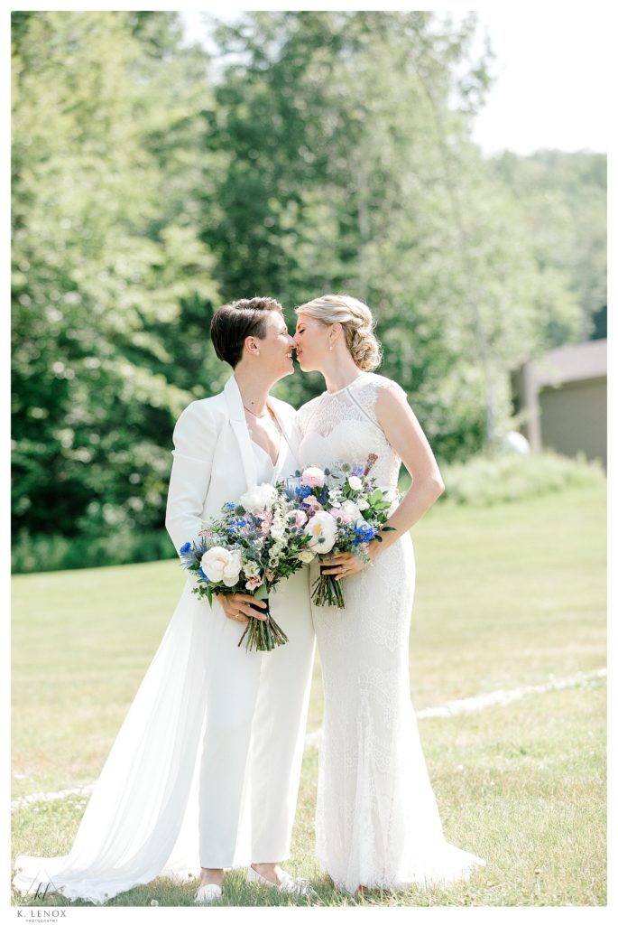 Light and Airy photo showing showing two brides at their Summer Wedding at Mount Sunapee Resort