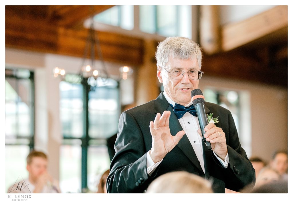 Mount Sunapee Summer Wedding Reception- Father of the bride giving a welcome toast. 