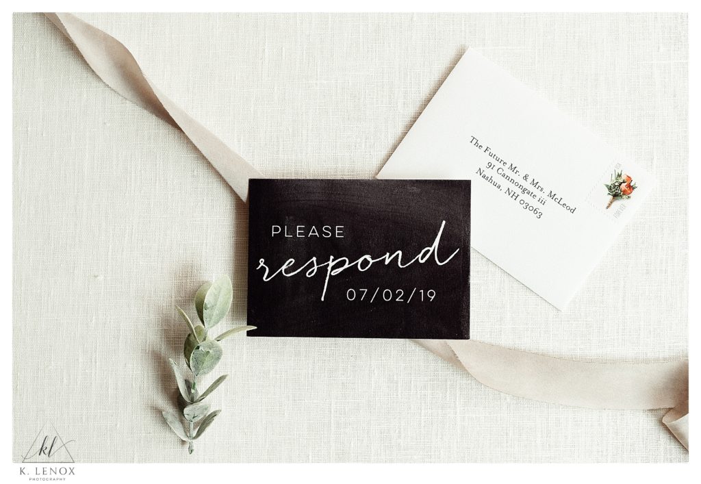 Simple wedding RSVP Card with a slight Chalkboard design. 