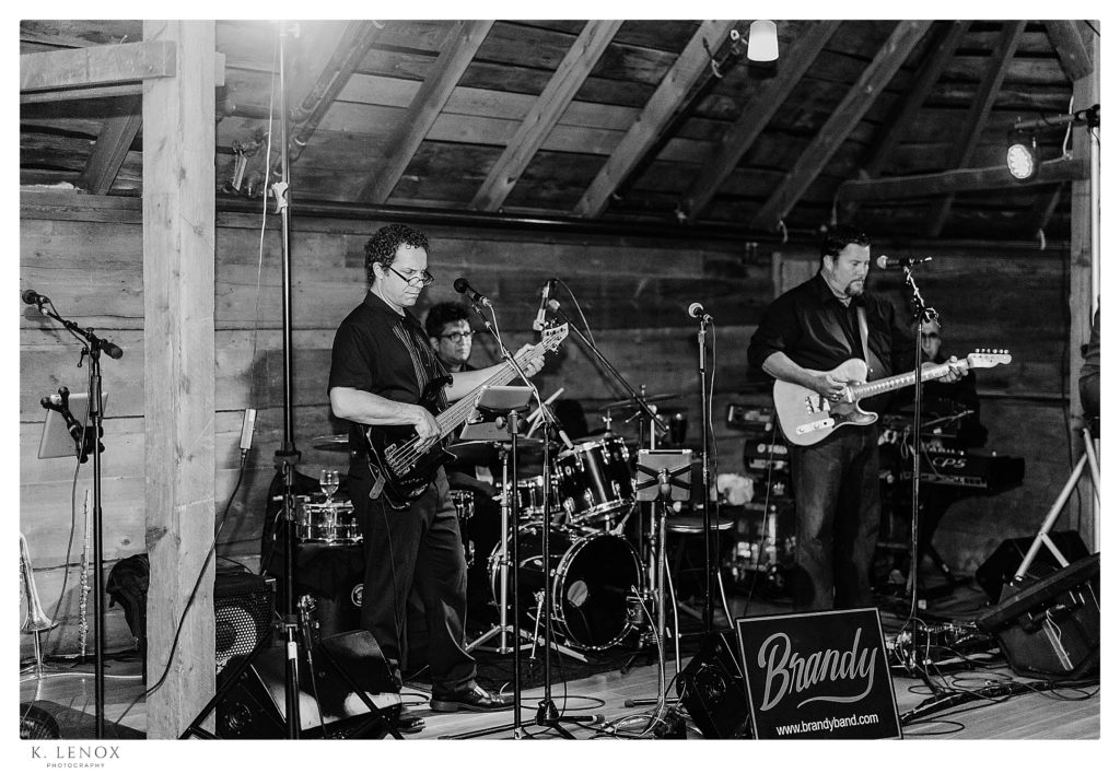 Black and White photo of the Brandy Band playing at the Inn at the Round Barn