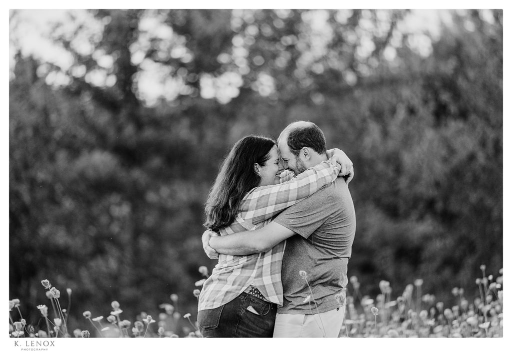 black and white photo of an Engagement Session at Alyson's Orchard with a man and woman. 