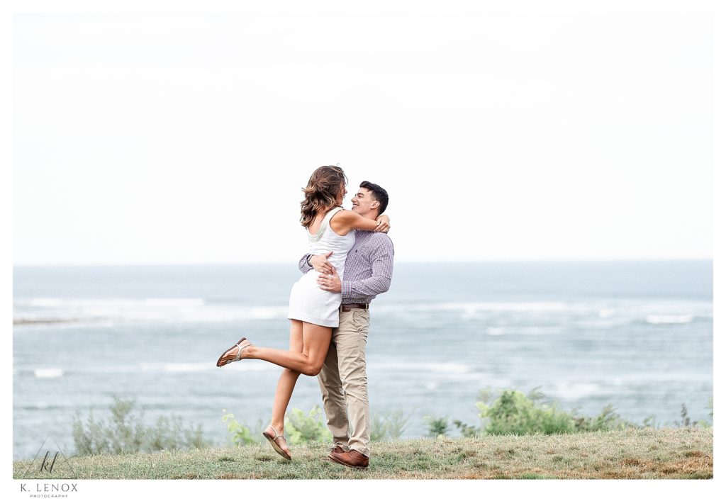 Light and Airy photo taken overlooking the ocean at the Crane Estates during an engagement session.  