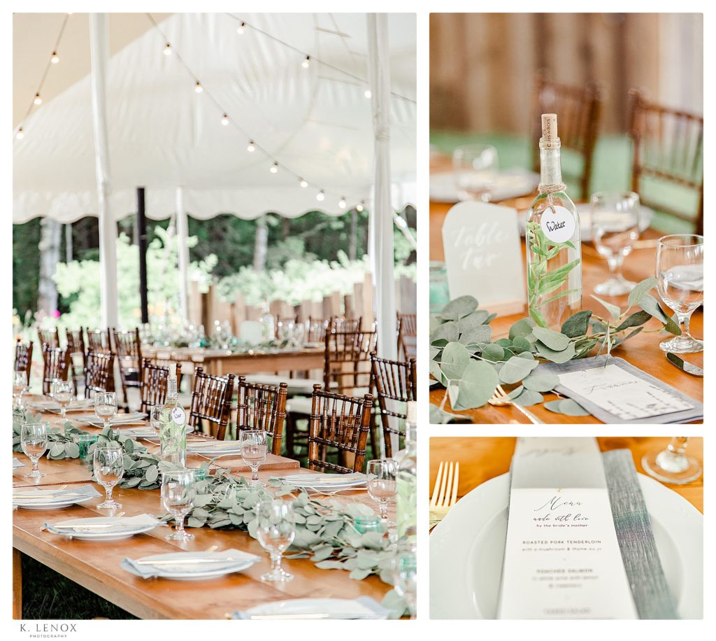White Tented Wedding decor for a simple and classic wedding in Tamworth Nh. 